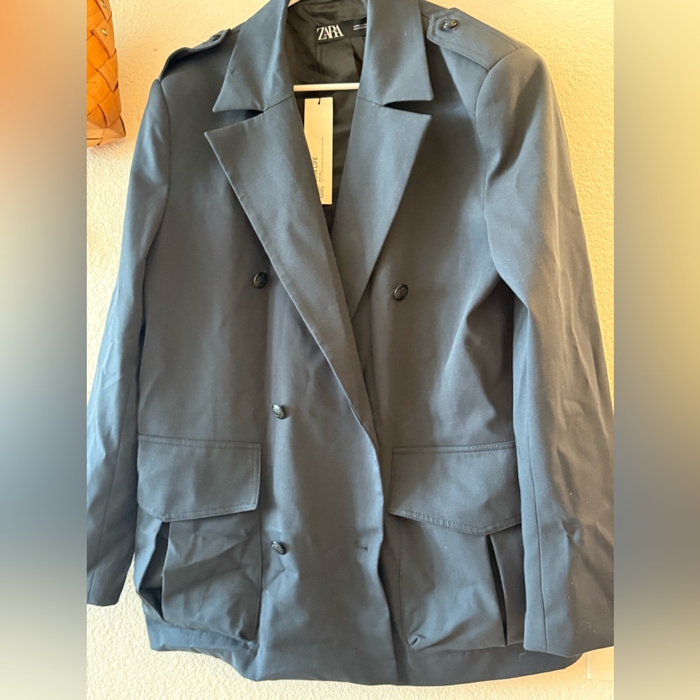 Zara Double-Breasted Navy Blazer